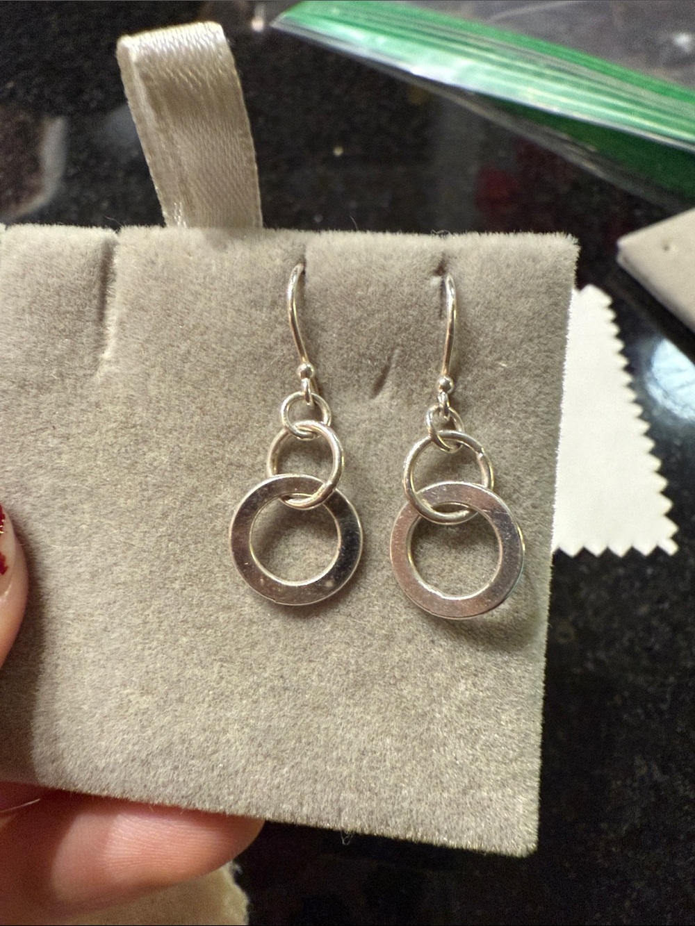 Silver Double Circle Drop Earrings - Women's Jewelry